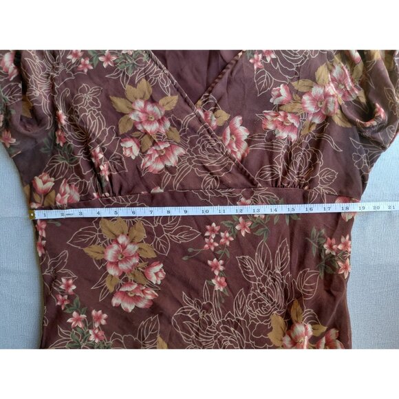 Y2K Silk Floral Babydoll Long Bell Sleeves Blouse XL Fall Fairycore Gypsy Boho - Picture 11 of 13